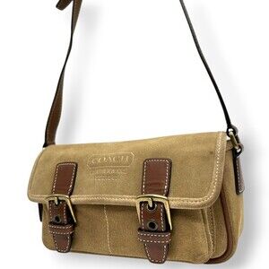 Coach 9358 Suede Leather Shoulder Bag/Pochette in Beige, Camel, and Brown wit...